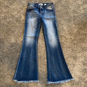 KanCan Blue Flared Jeans with Distressed Hem